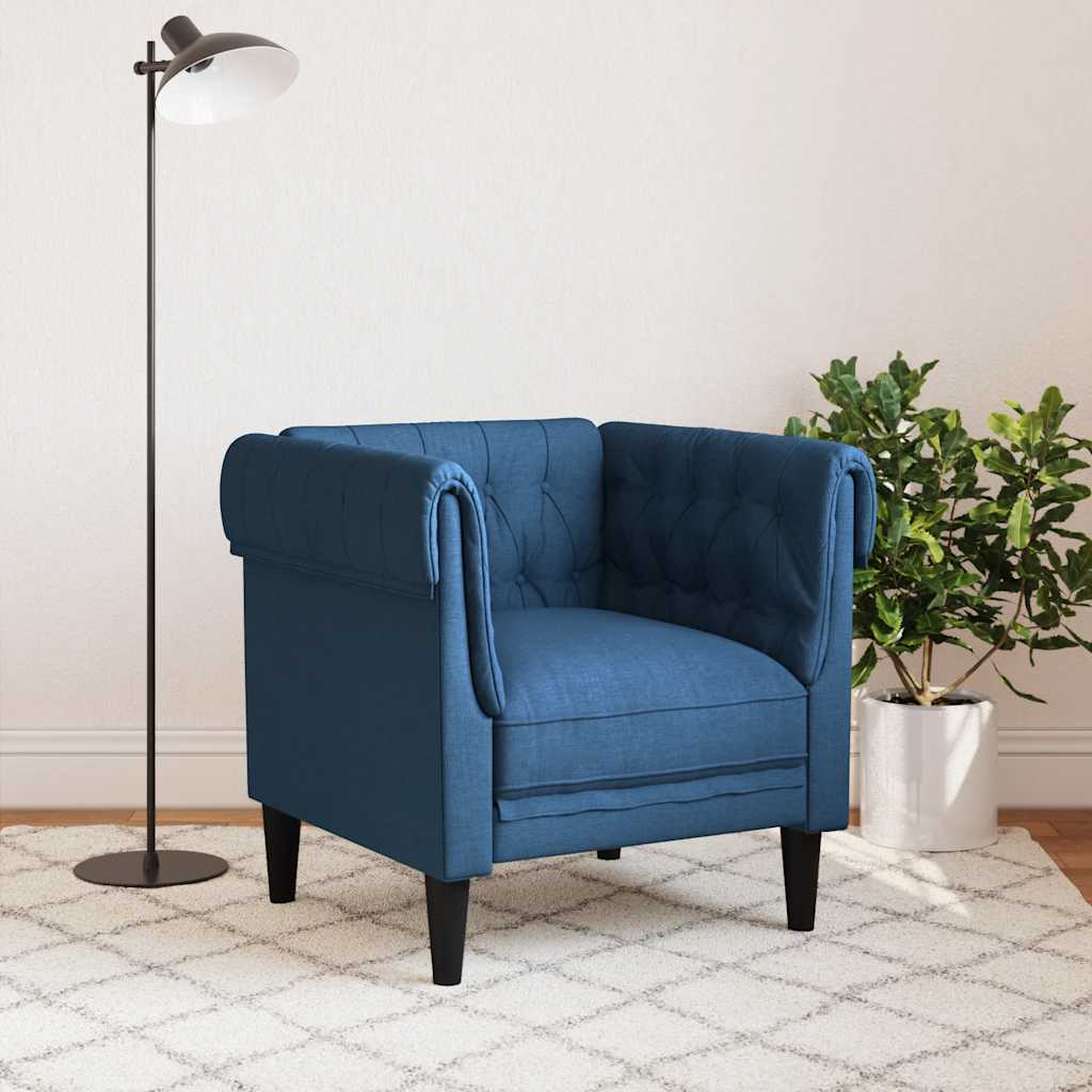 vidaXL Fotel Chesterfield, niebieski, obity tkaniną