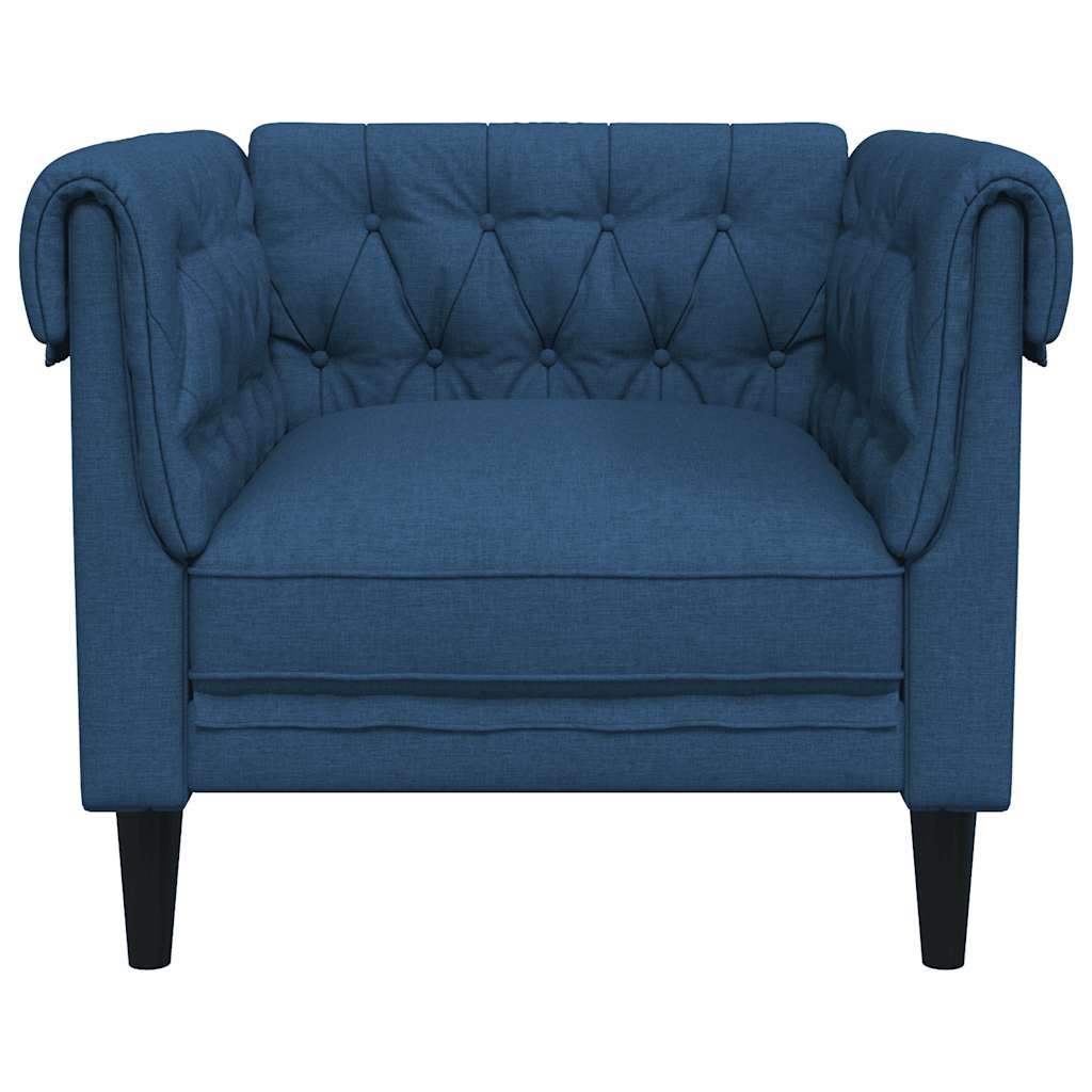 vidaXL Fotel Chesterfield, niebieski, obity tkaniną