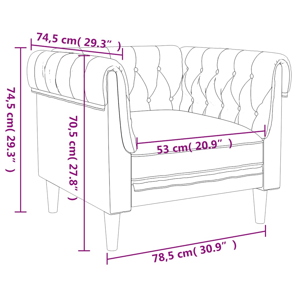 vidaXL Fotel Chesterfield, niebieski, obity tkaniną