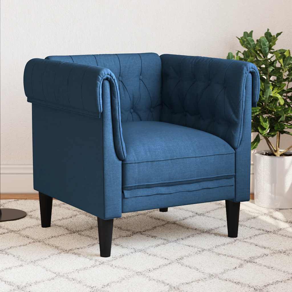 vidaXL Fotel Chesterfield, niebieski, obity tkaniną