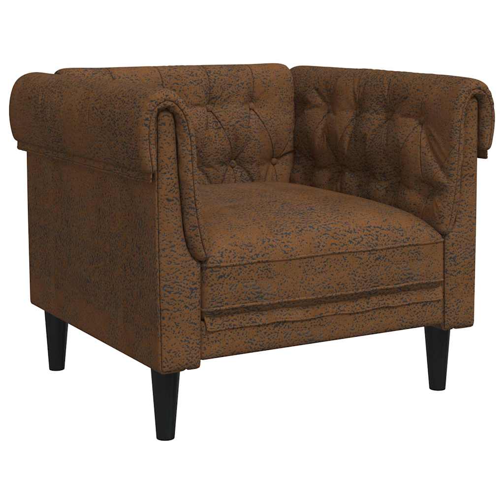 vidaXL Fotel Chesterfield, brązowy, obity tkaniną