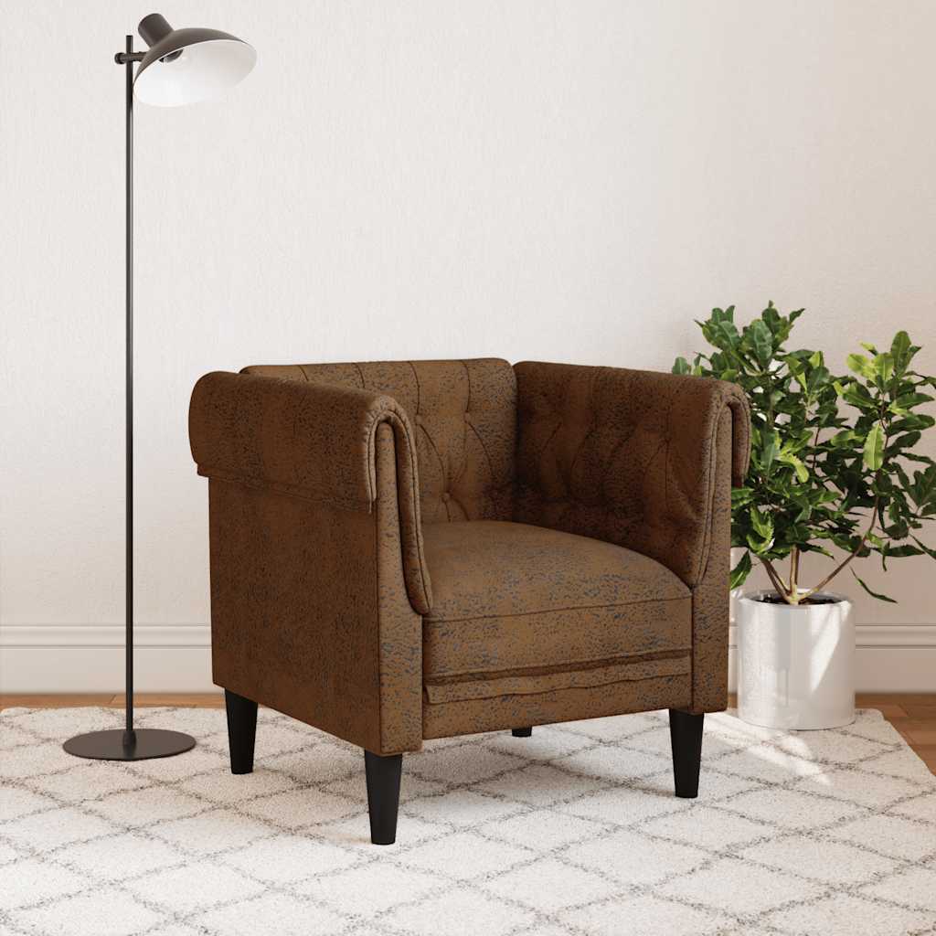 vidaXL Fotel Chesterfield, brązowy, obity tkaniną
