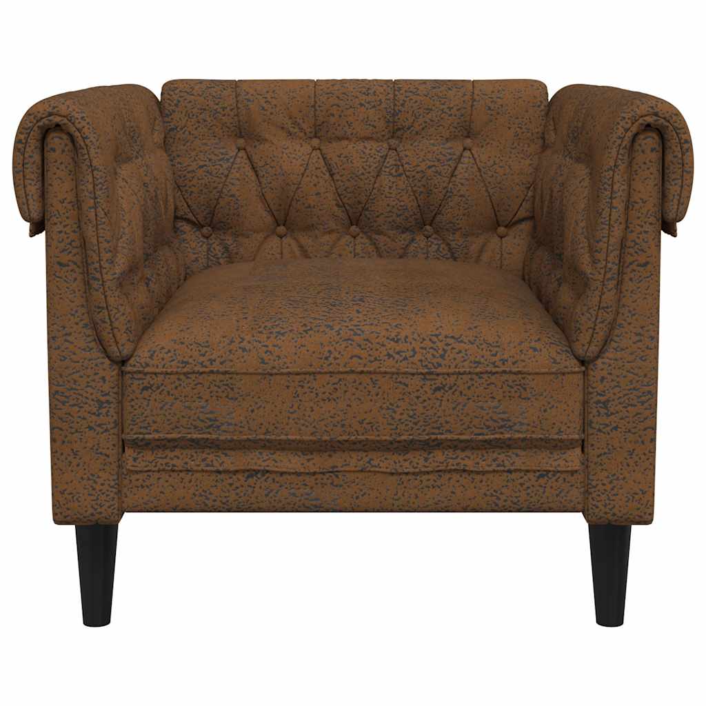vidaXL Fotel Chesterfield, brązowy, obity tkaniną