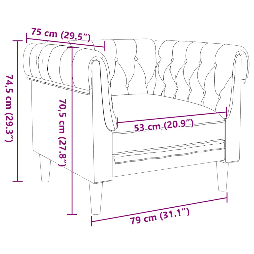 vidaXL Fotel Chesterfield, brązowy, obity tkaniną