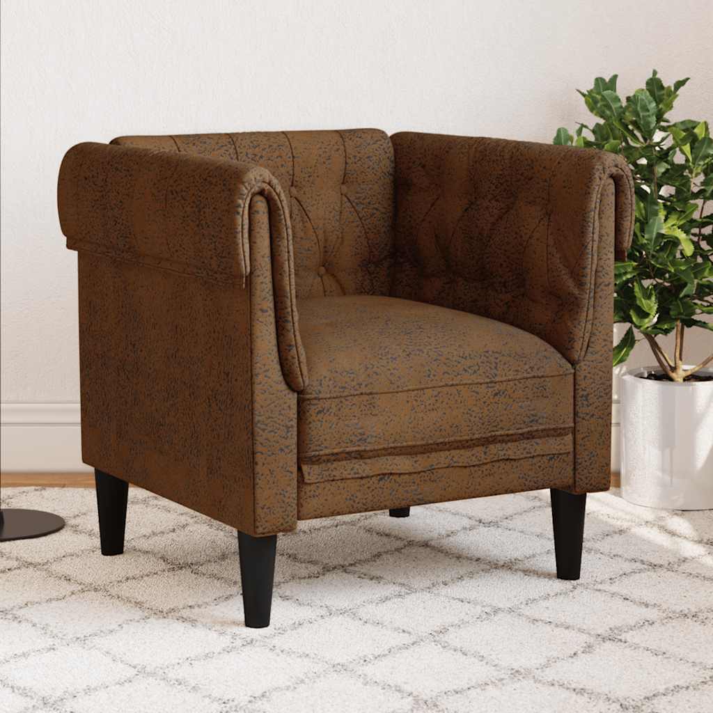 vidaXL Fotel Chesterfield, brązowy, obity tkaniną