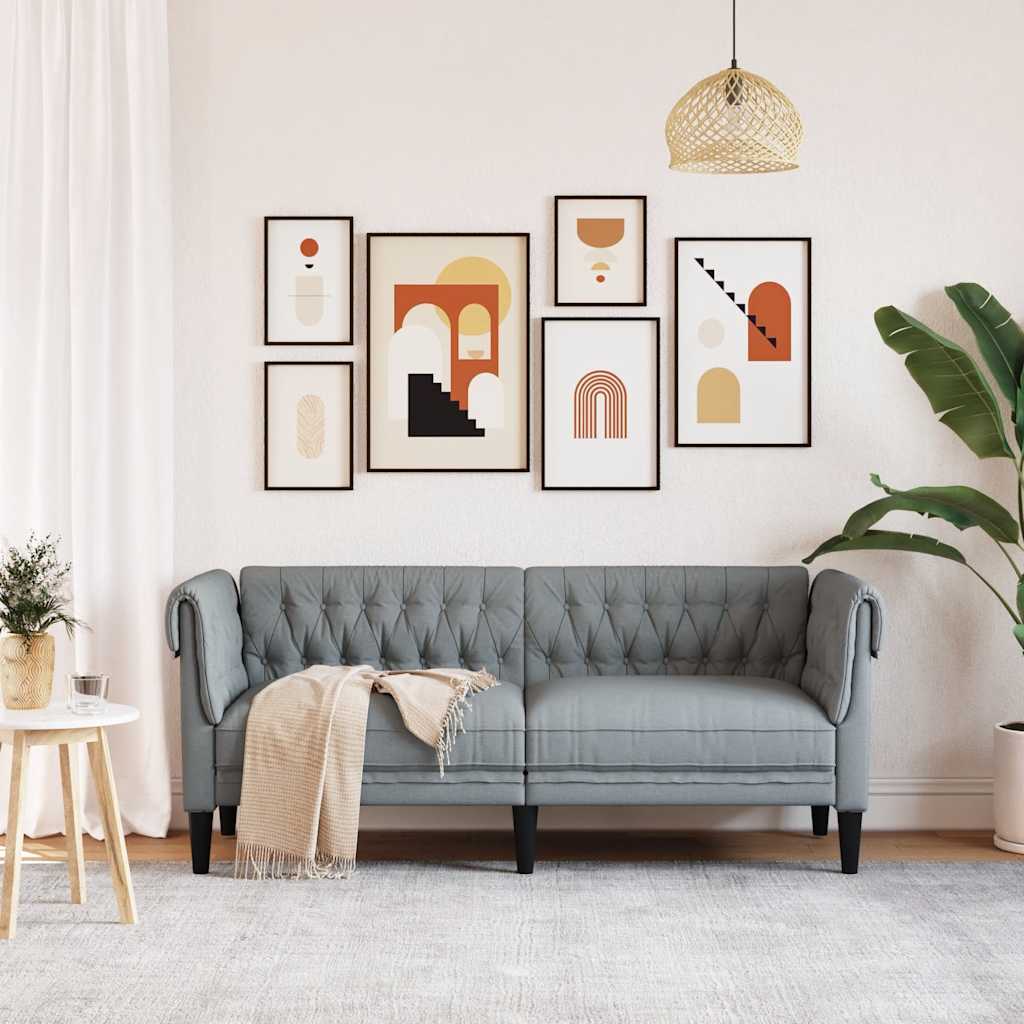 vidaXL Sofa Chesterfield, dwuosobowa, jasnoszara, obita tkaniną