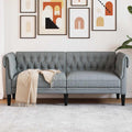 vidaXL Sofa Chesterfield, dwuosobowa, jasnoszara, obita tkaniną