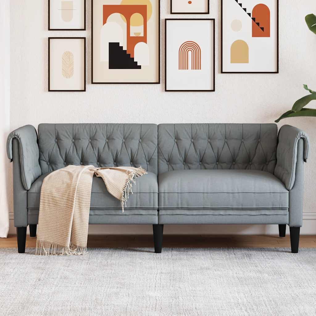 vidaXL Sofa Chesterfield, dwuosobowa, jasnoszara, obita tkaniną
