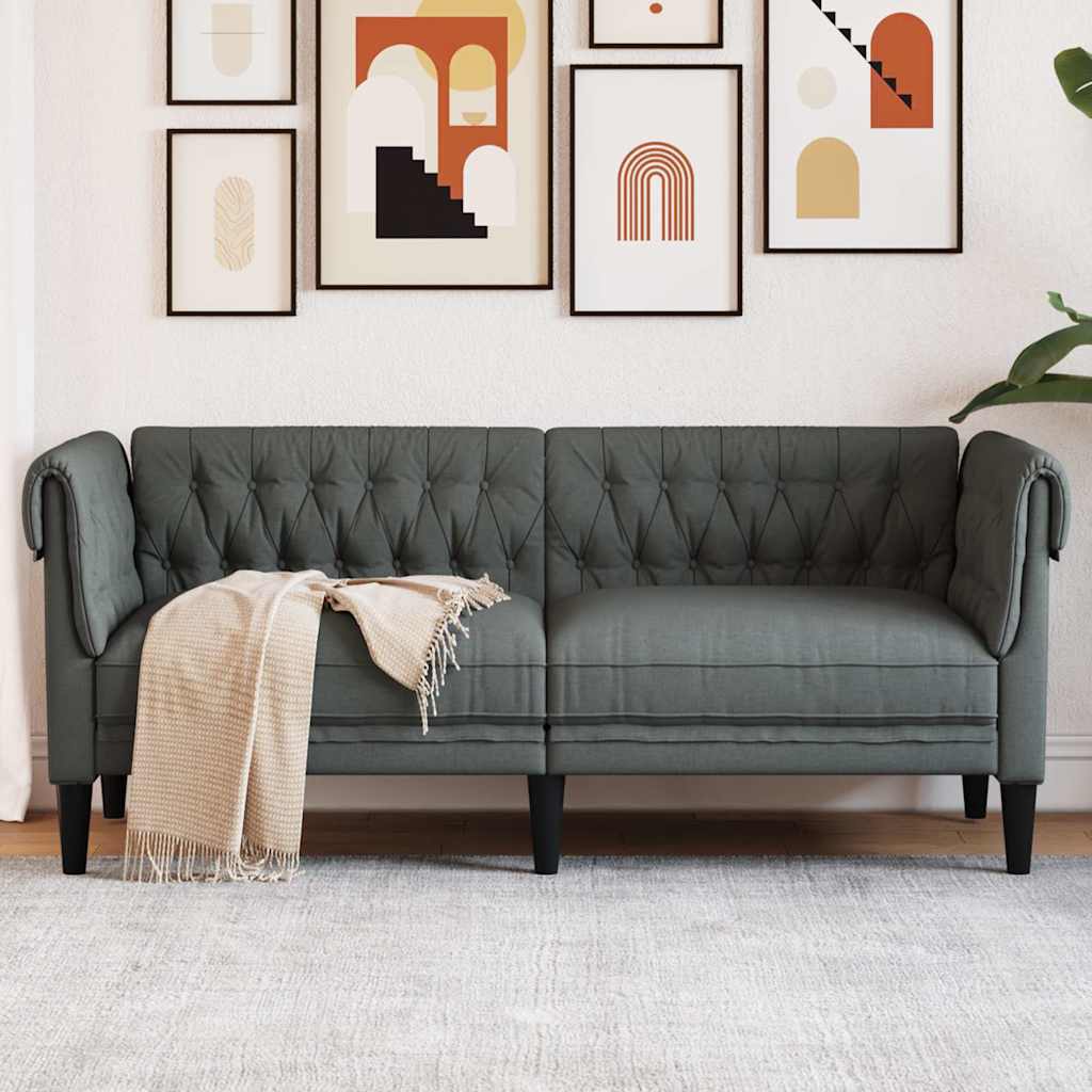 vidaXL Sofa Chesterfield, dwuosobowa, ciemnoszara, obita tkaniną
