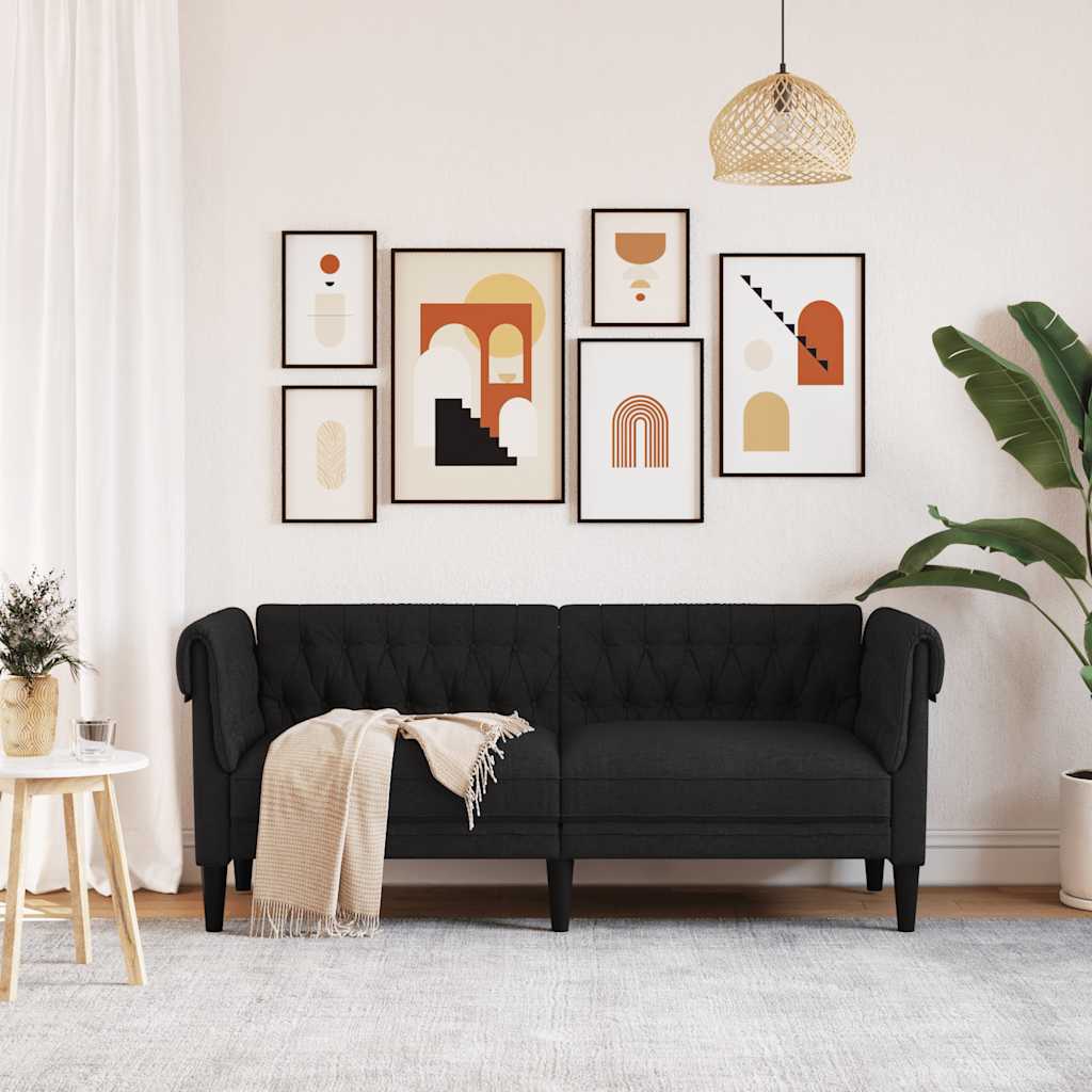 vidaXL Sofa Chesterfield, dwuosobowa, czarna, obita tkaniną