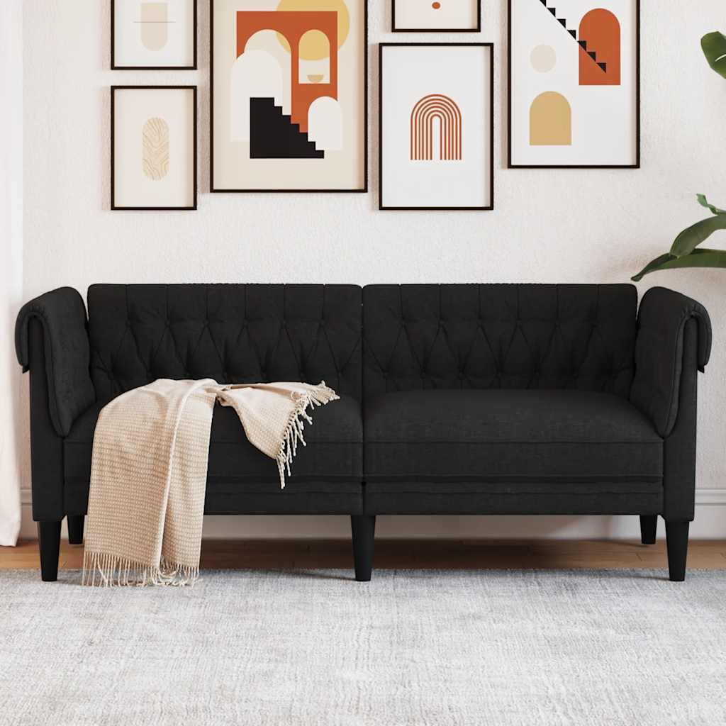 vidaXL Sofa Chesterfield, dwuosobowa, czarna, obita tkaniną