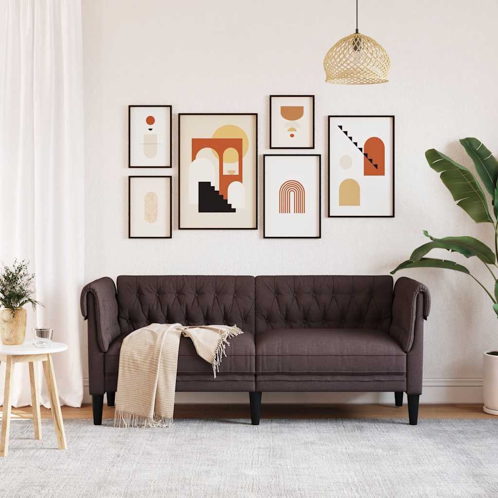 vidaXL Sofa Chesterfield, dwuosobowa, ciemnobrązowa, obita tkaniną