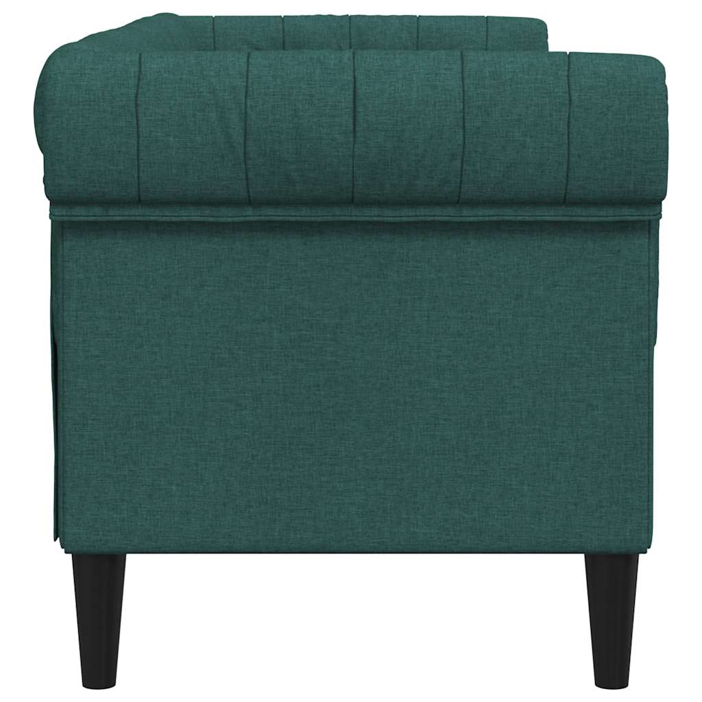 vidaXL Sofa Chesterfield, dwuosobowa, ciemnozielona, obita tkaniną