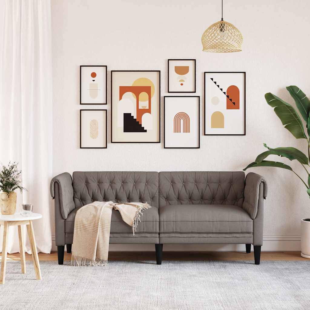 vidaXL Sofa Chesterfield, dwuosobowa, kolor taupe, obita tkaniną