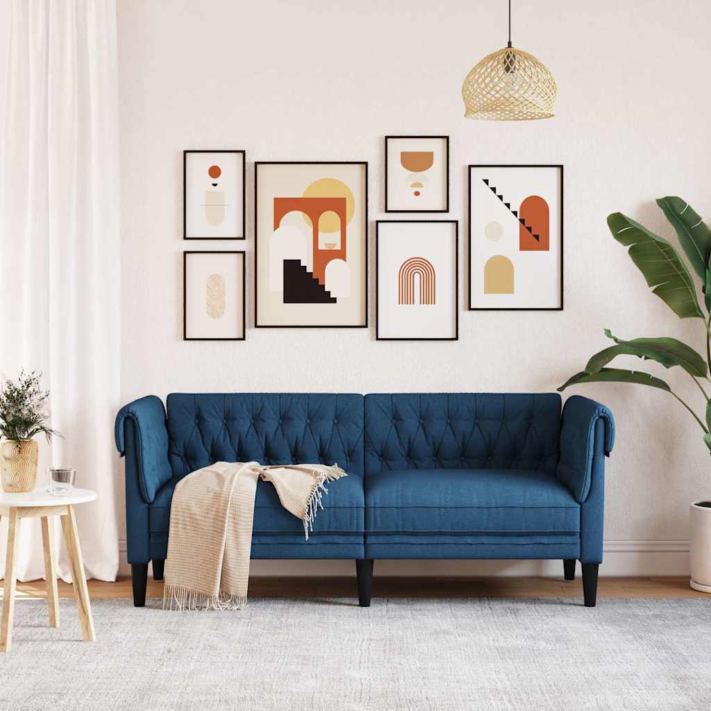 vidaXL Sofa Chesterfield, dwuosobowa, niebieska, obita tkaniną