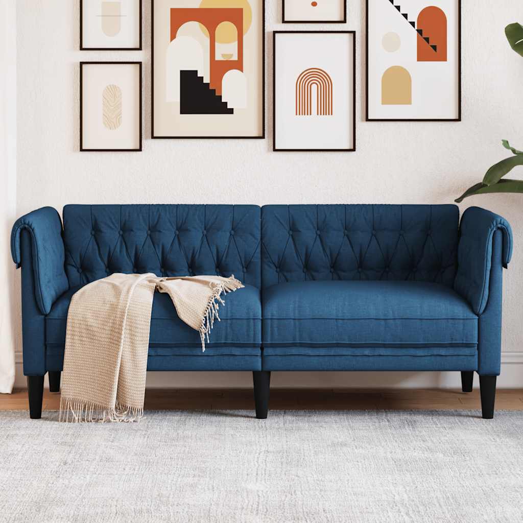 vidaXL Sofa Chesterfield, dwuosobowa, niebieska, obita tkaniną