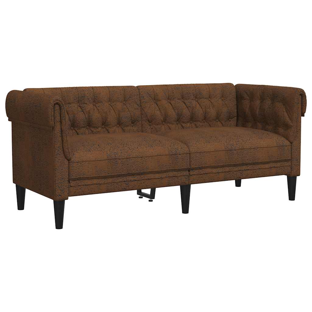 vidaXL Sofa Chesterfield, dwuosobowa, brązowa, obita tkaniną