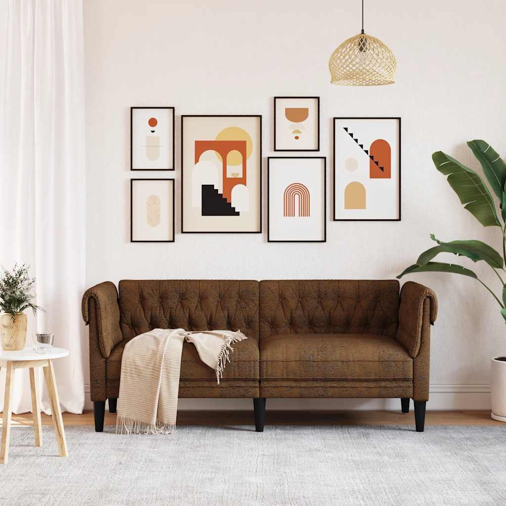 vidaXL Sofa Chesterfield, dwuosobowa, brązowa, obita tkaniną