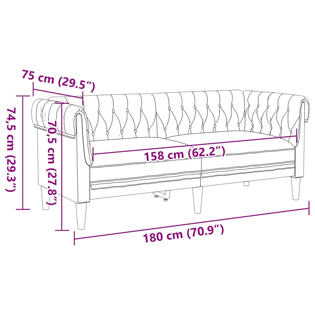 vidaXL Sofa Chesterfield, dwuosobowa, brązowa, obita tkaniną