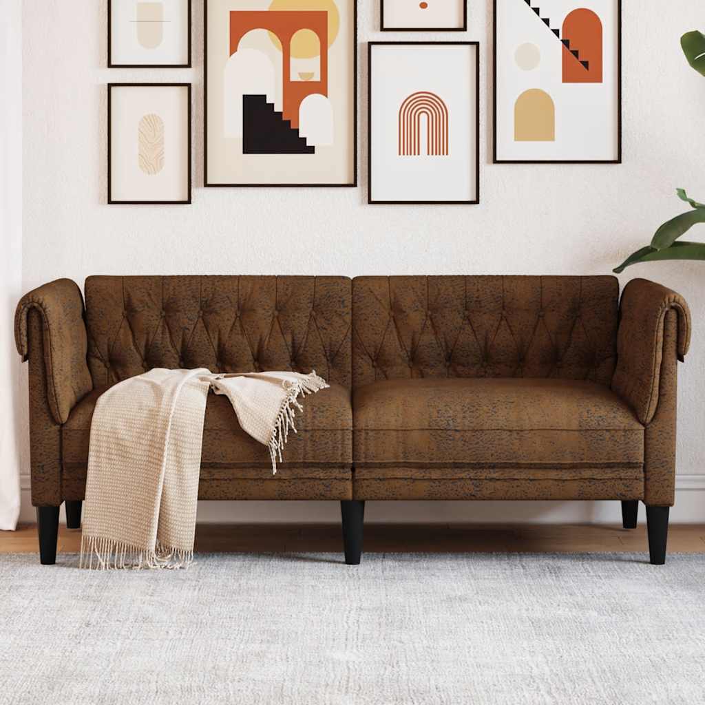 vidaXL Sofa Chesterfield, dwuosobowa, brązowa, obita tkaniną