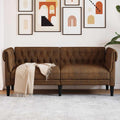 vidaXL Sofa Chesterfield, dwuosobowa, brązowa, obita tkaniną