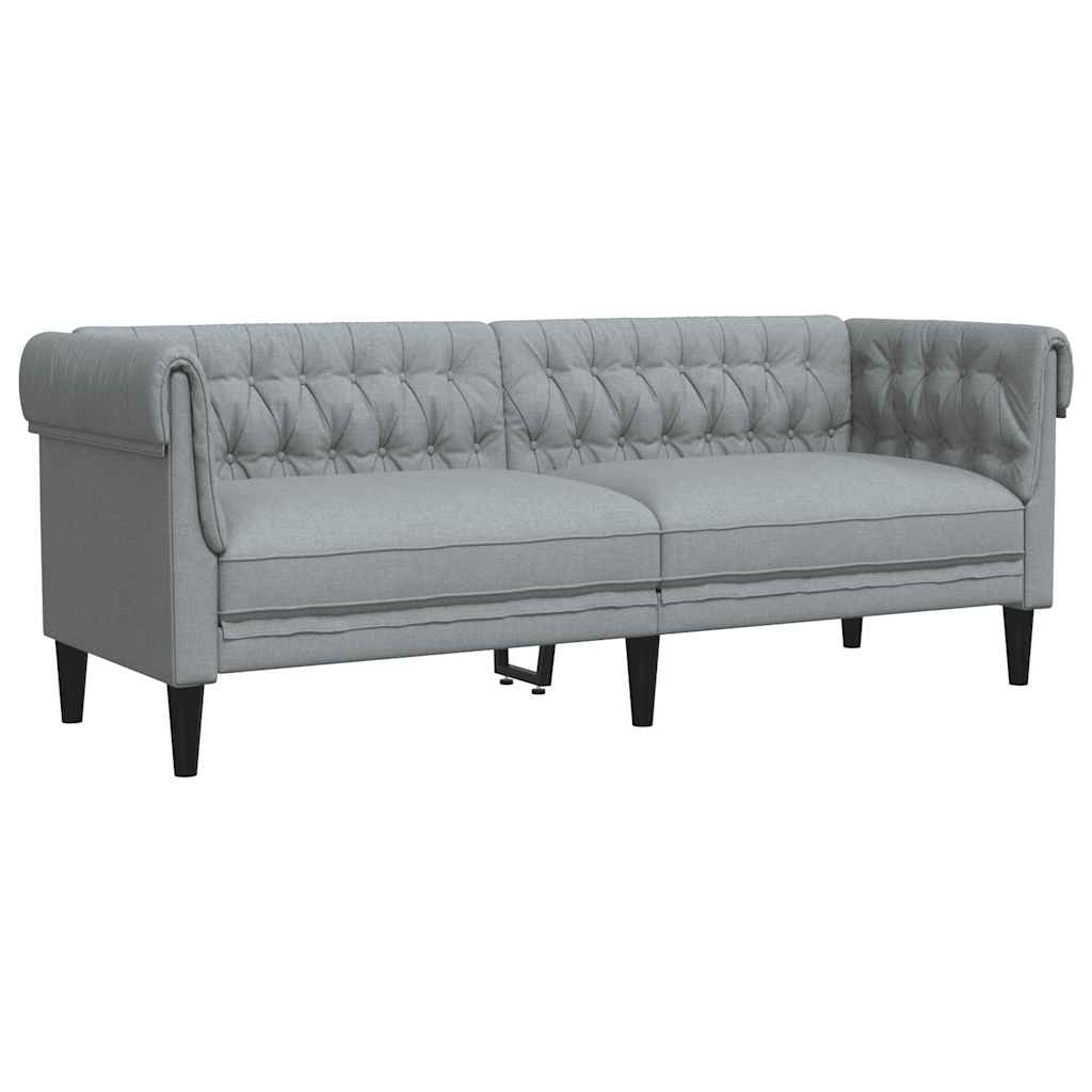 vidaXL Sofa Chesterfield, trzyosobowa, jasnoszara, obita tkaniną