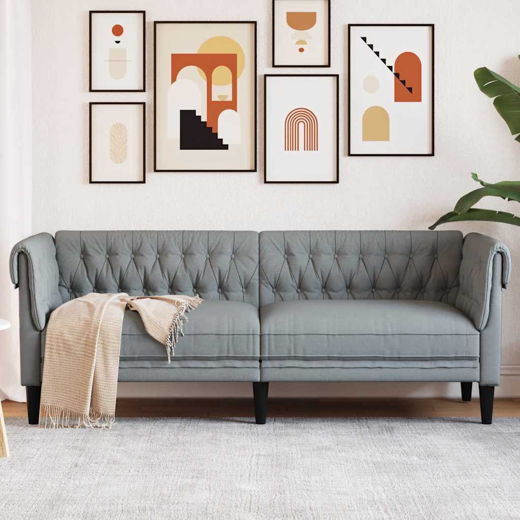 vidaXL Sofa Chesterfield, trzyosobowa, jasnoszara, obita tkaniną
