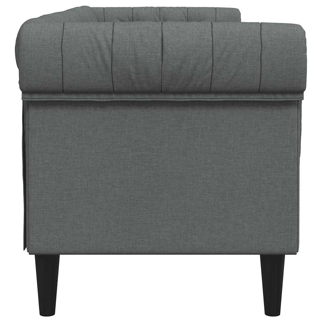 vidaXL Sofa Chesterfield, trzyosobowa, ciemnoszara, obita tkaniną