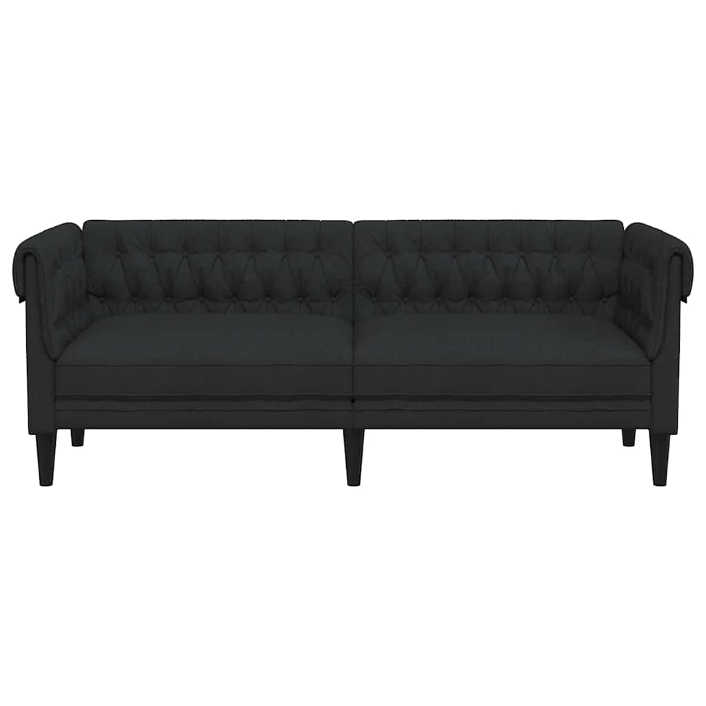 vidaXL Sofa Chesterfield, trzyosobowa, czarna, obita tkaniną