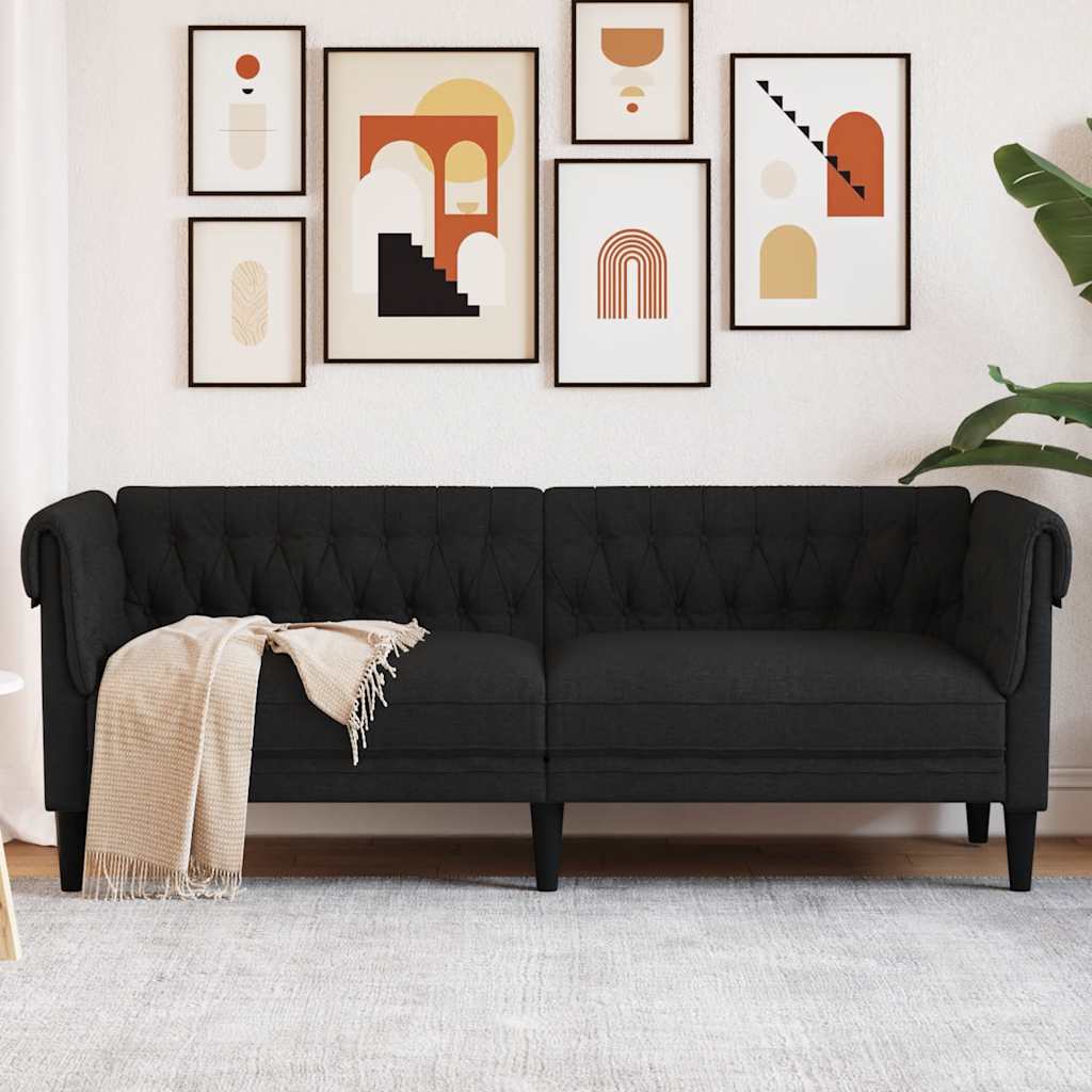 vidaXL Sofa Chesterfield, trzyosobowa, czarna, obita tkaniną