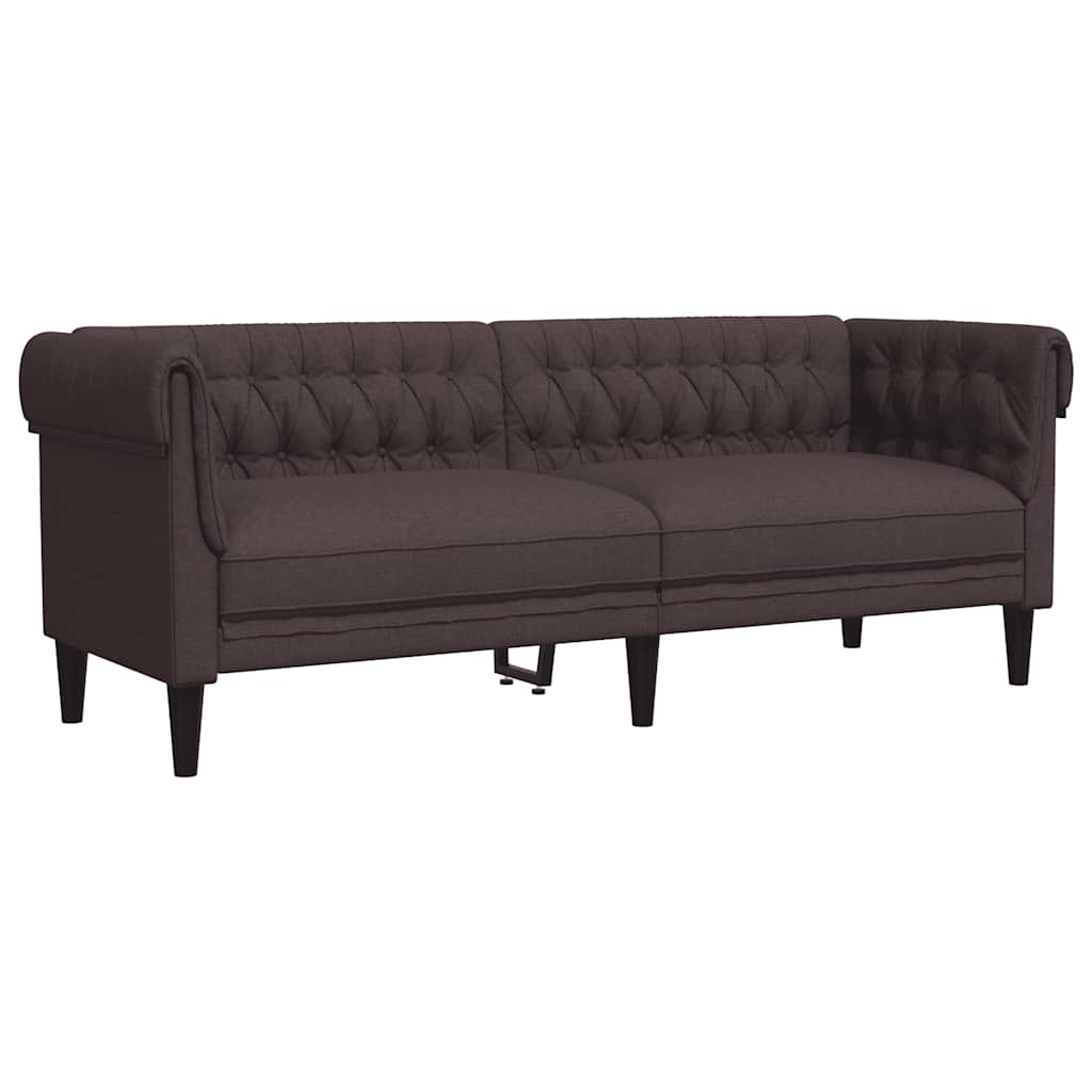 vidaXL Sofa Chesterfield, trzyosobowa, ciemnobrązowa, obita tkaniną