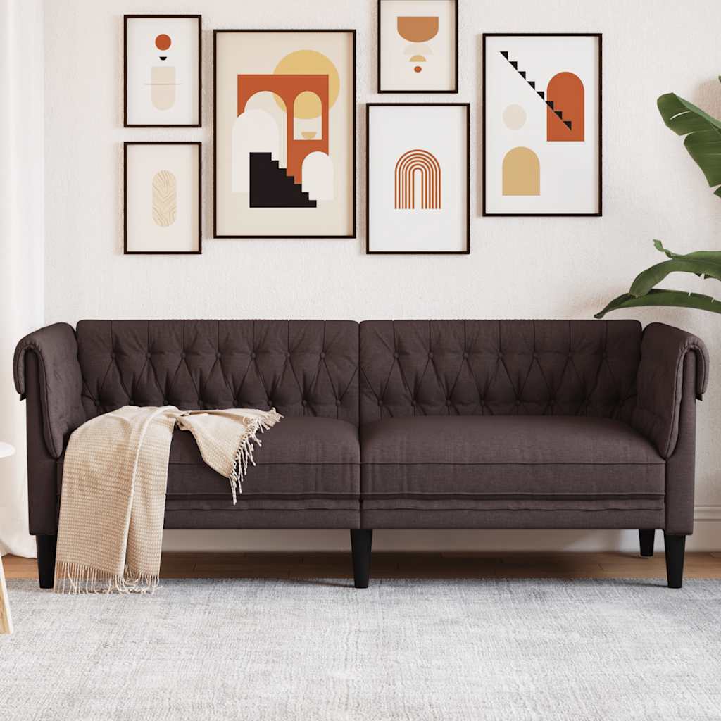 vidaXL Sofa Chesterfield, trzyosobowa, ciemnobrązowa, obita tkaniną
