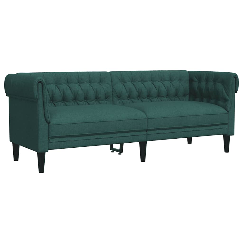 vidaXL Sofa Chesterfield, trzyosobowa, ciemnozielona, obita tkaniną
