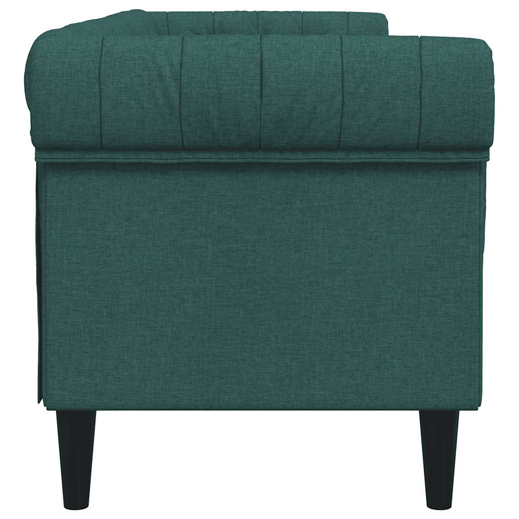 vidaXL Sofa Chesterfield, trzyosobowa, ciemnozielona, obita tkaniną