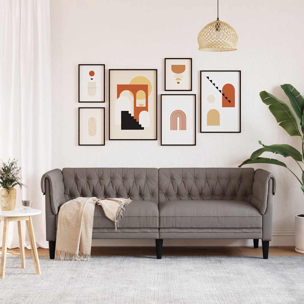 vidaXL Sofa Chesterfield, trzyosobowa, kolor taupe, obita tkaniną