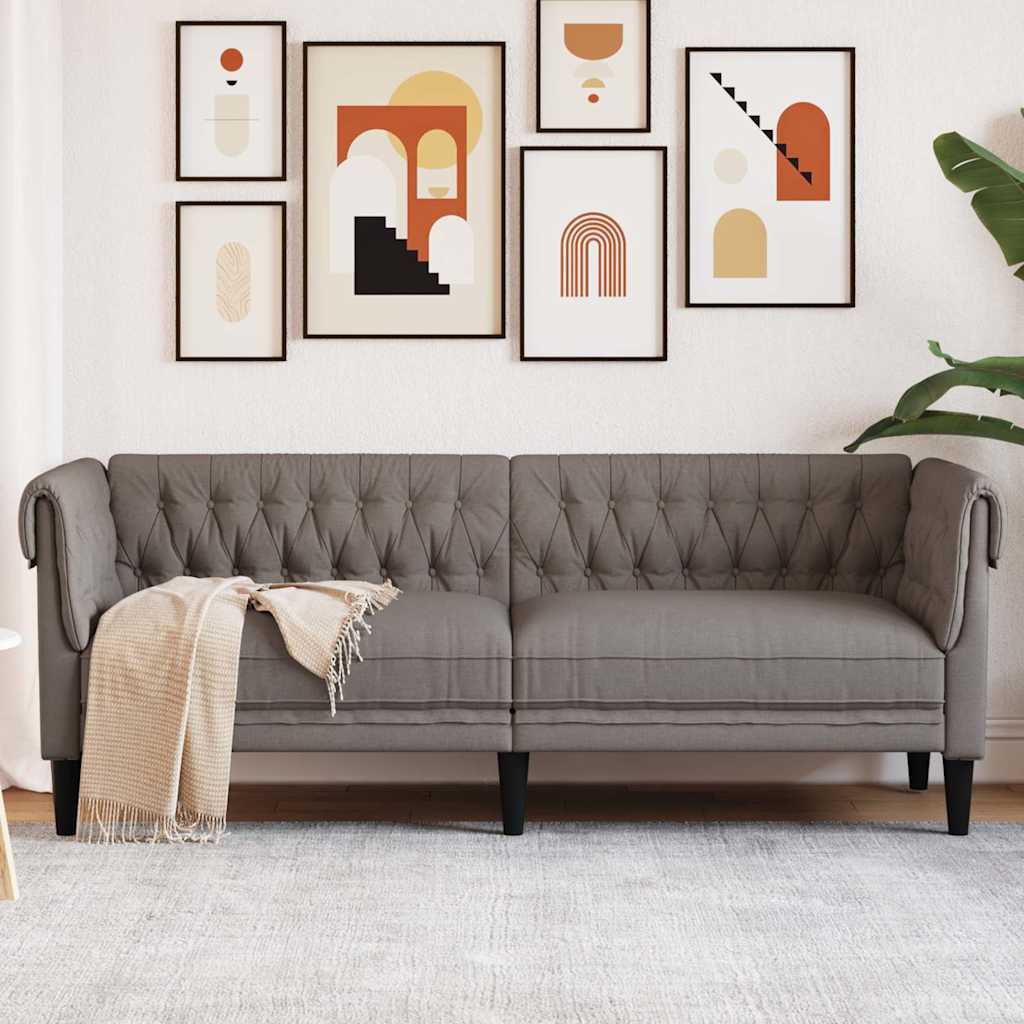 vidaXL Sofa Chesterfield, trzyosobowa, kolor taupe, obita tkaniną