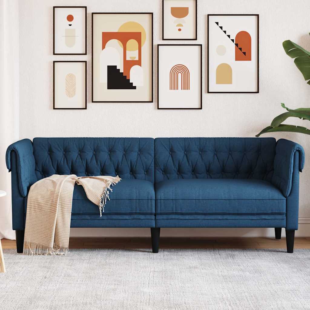 vidaXL Sofa Chesterfield, trzyosobowa, niebieska, obita tkaniną