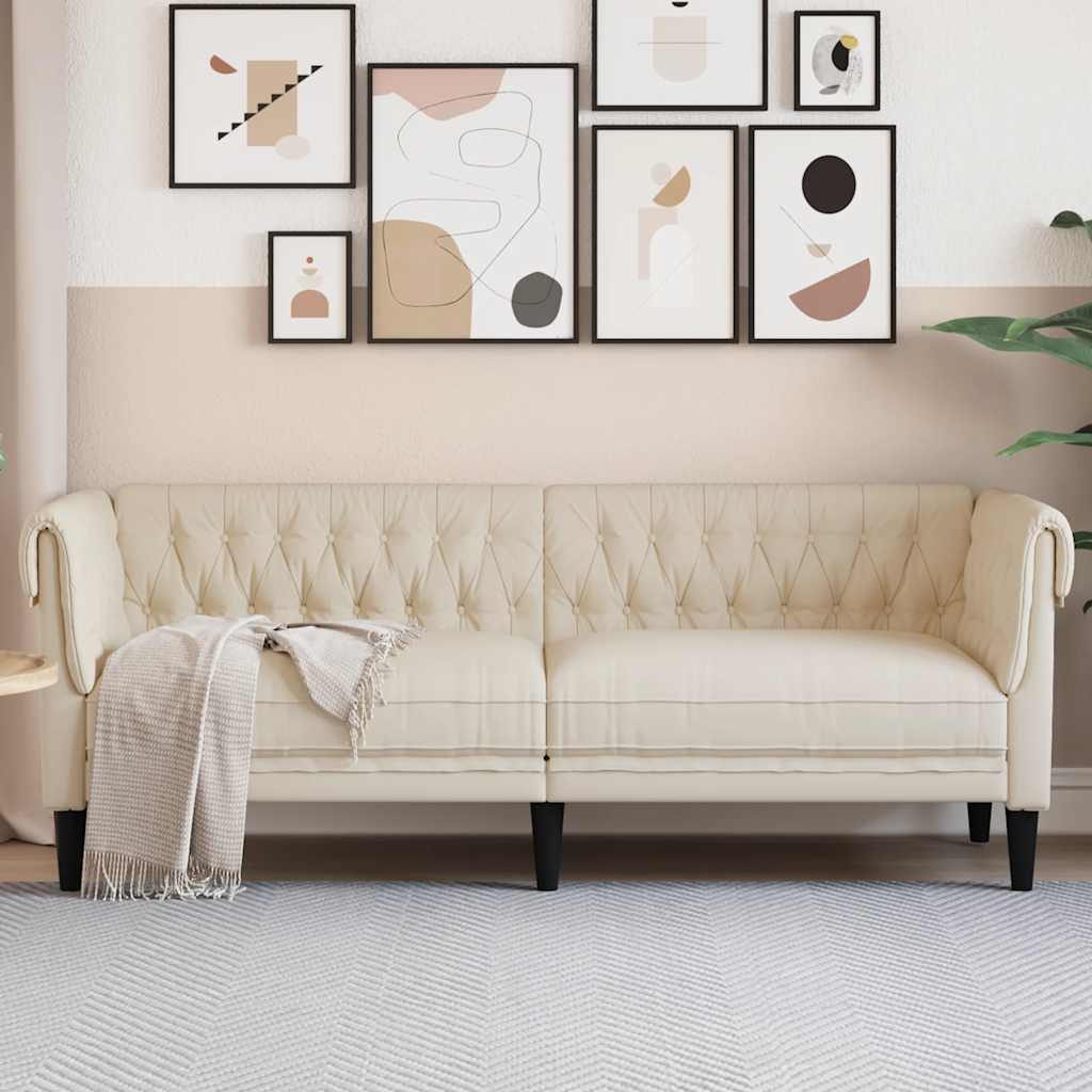 vidaXL Sofa Chesterfield trzyosobowa, obita lnem
