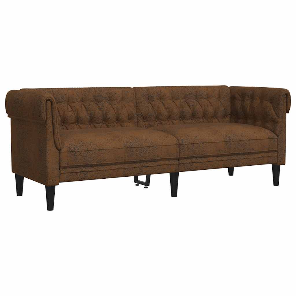 vidaXL Sofa Chesterfield, trzyosobowa, brązowa, obita tkaniną