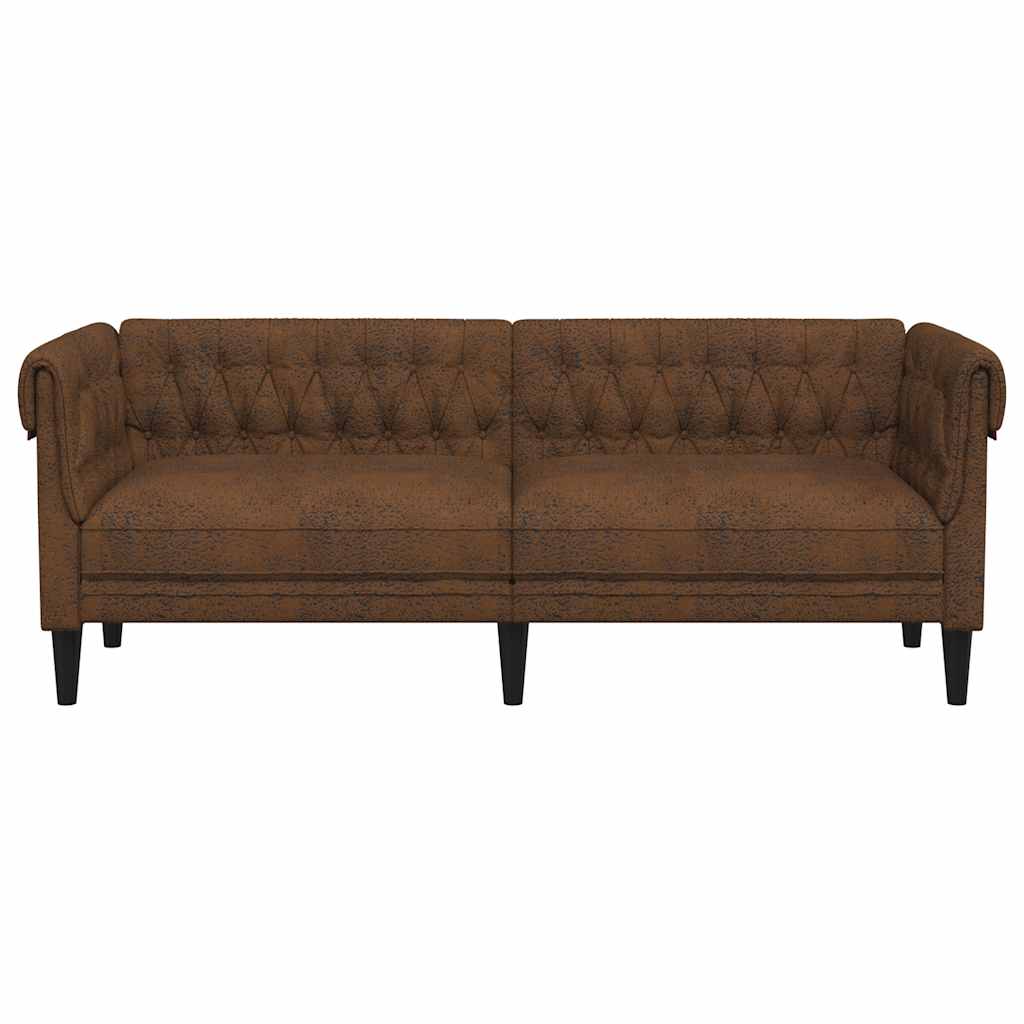 vidaXL Sofa Chesterfield, trzyosobowa, brązowa, obita tkaniną