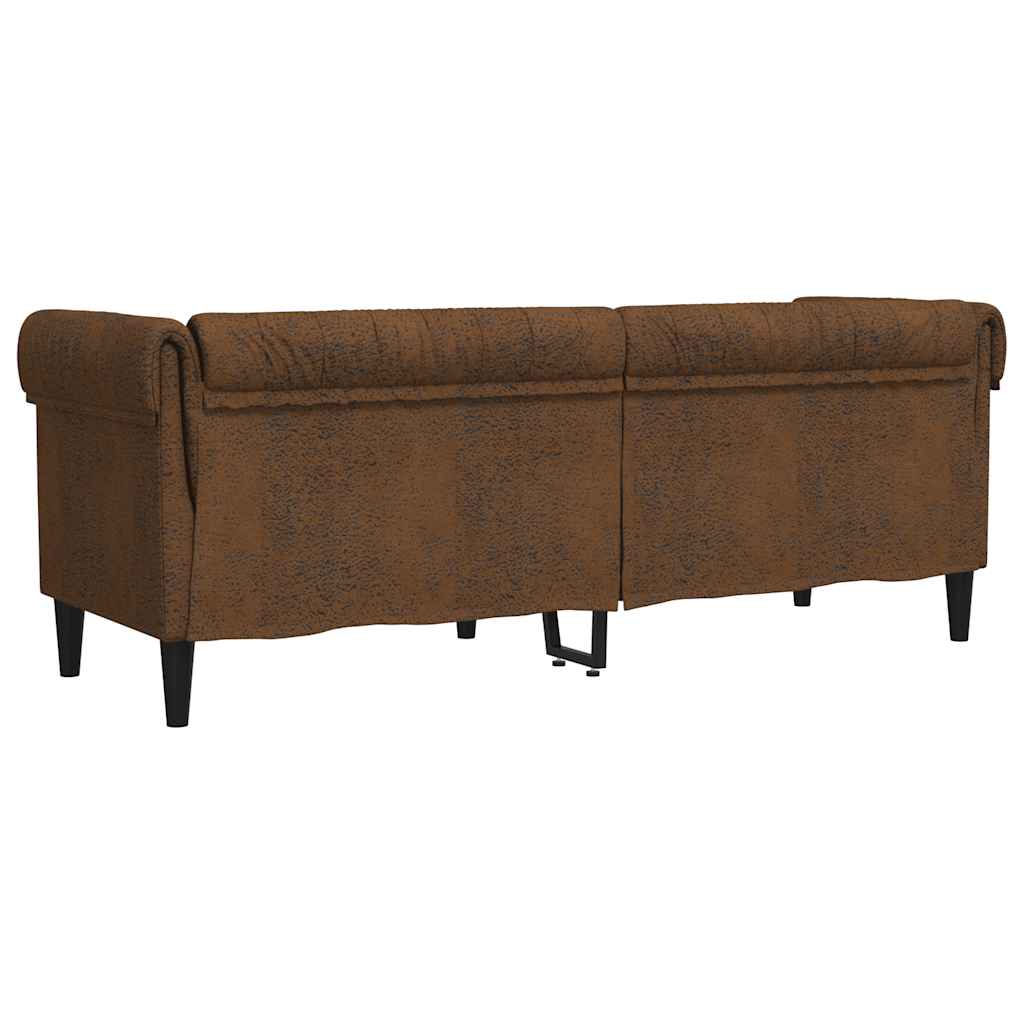 vidaXL Sofa Chesterfield, trzyosobowa, brązowa, obita tkaniną
