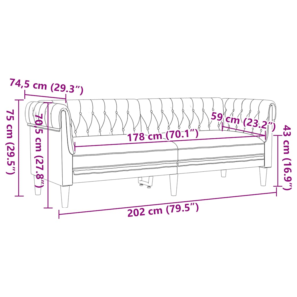 vidaXL Sofa Chesterfield, trzyosobowa, brązowa, obita tkaniną