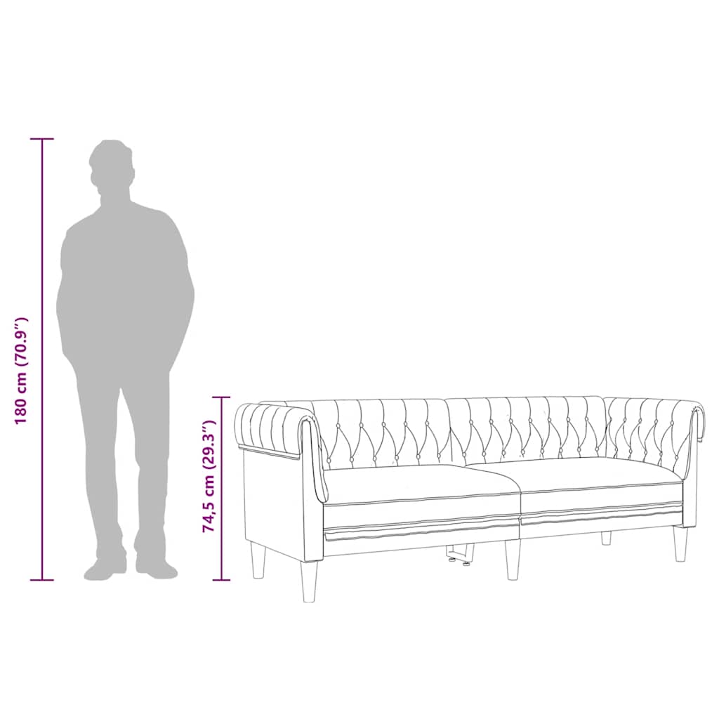vidaXL Sofa Chesterfield, trzyosobowa, brązowa, obita tkaniną