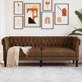 vidaXL Sofa Chesterfield, trzyosobowa, brązowa, obita tkaniną