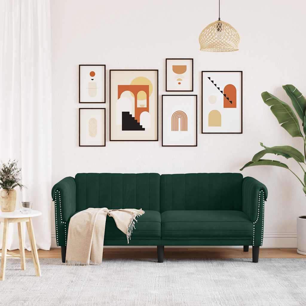 vidaXL Sofa dwuosobowa, ciemnozielona, aksamit