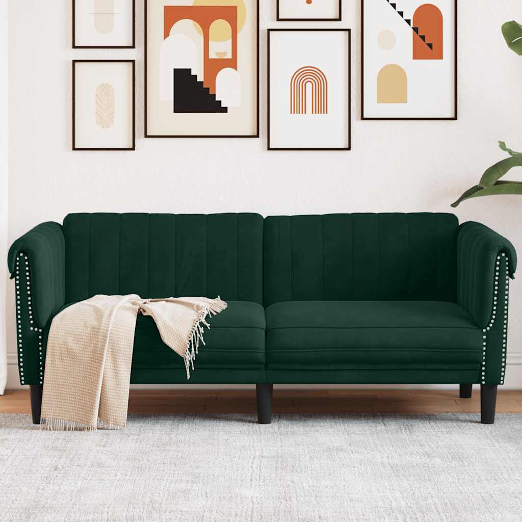 vidaXL Sofa dwuosobowa, ciemnozielona, aksamit