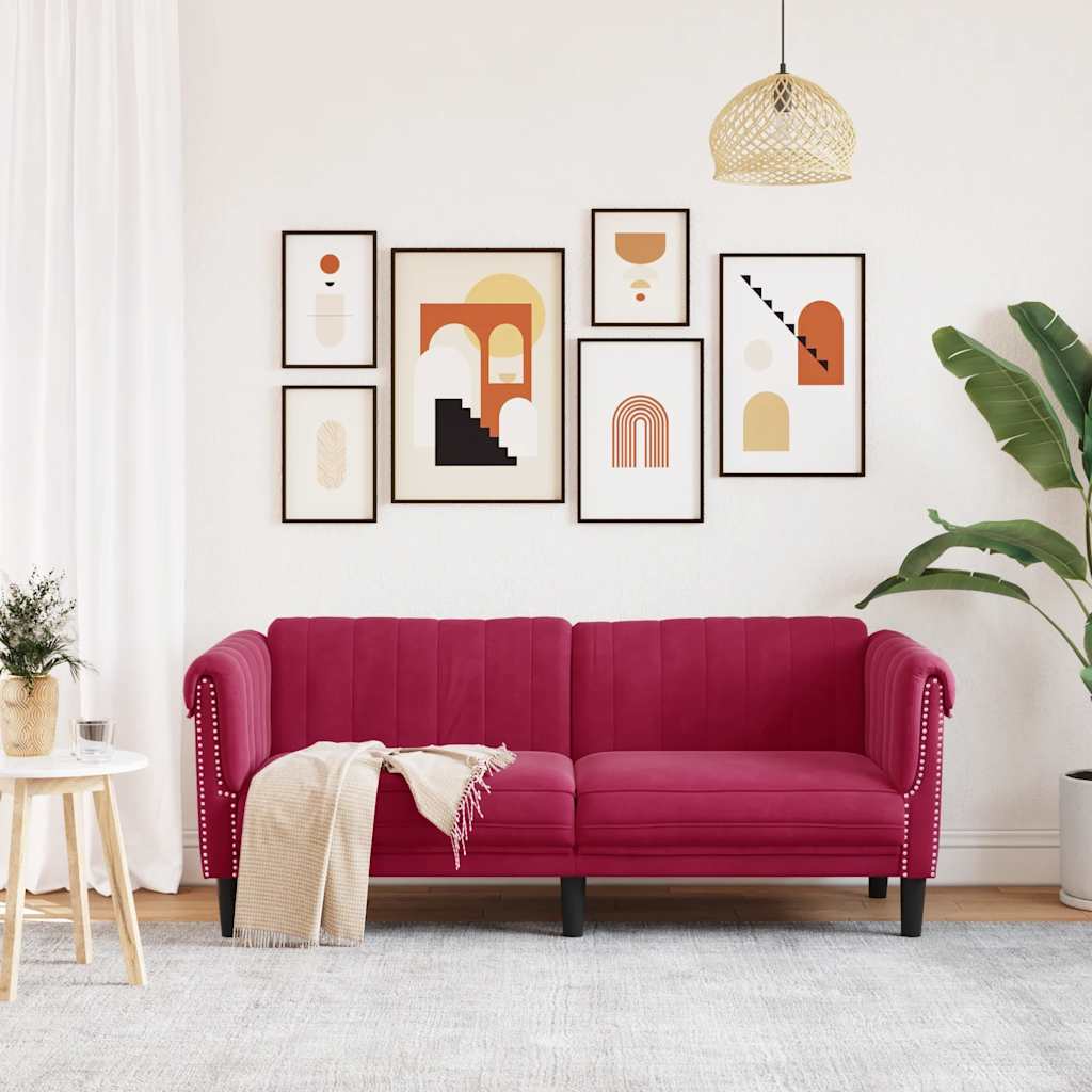 vidaXL Sofa dwuosobowa, winna czerwień, aksamit