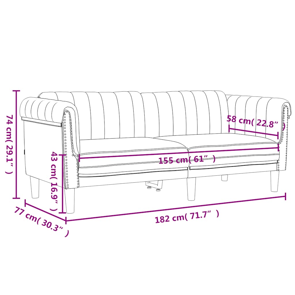 vidaXL Sofa dwuosobowa, winna czerwień, aksamit