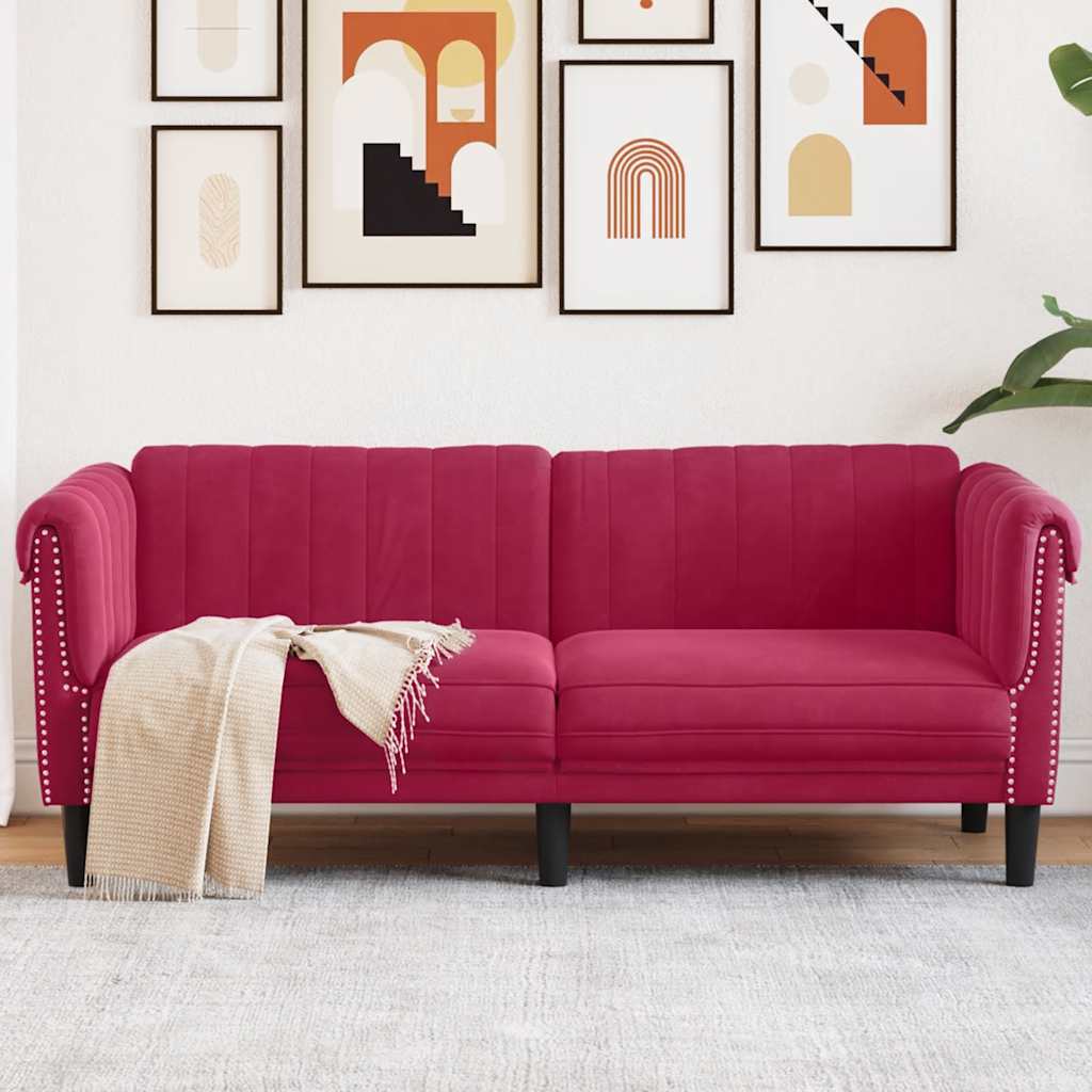 vidaXL Sofa dwuosobowa, winna czerwień, aksamit