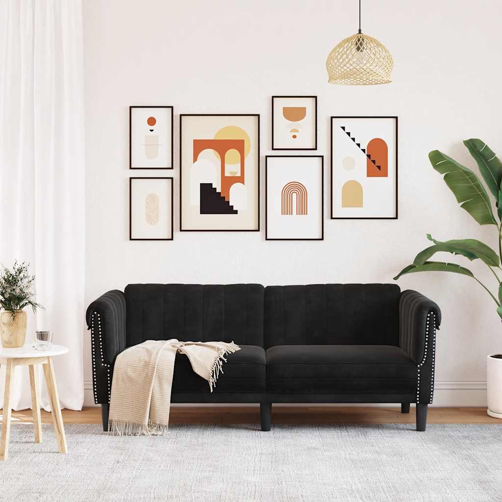vidaXL Sofa dwuosobowa, czarna, aksamit